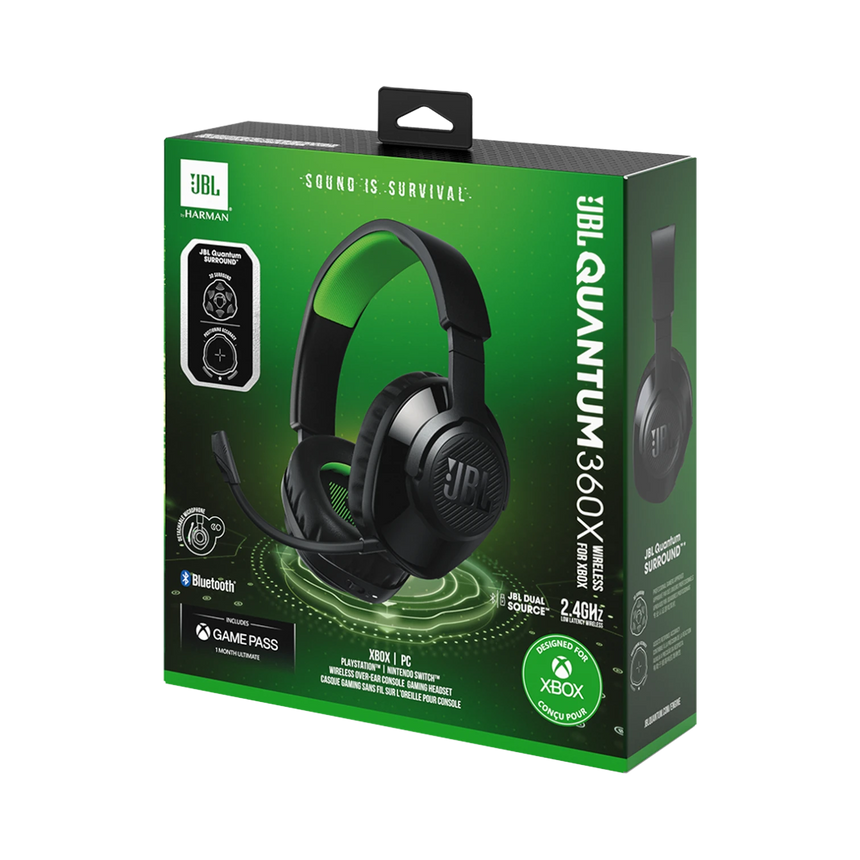 JBL Quantum 360X XBOX Wireless Over-Ear Gaming Headset (Black/Green) — Being Shipped