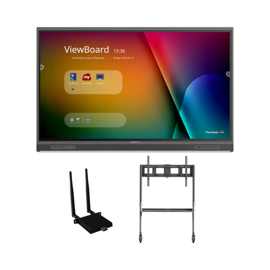 ViewSonic IFP6552-1C-E4 65" UHD 4K ViewBoard Interactive Flat Panel Bundle with Wi-Fi Module & Mobile Cart — Being Shipped