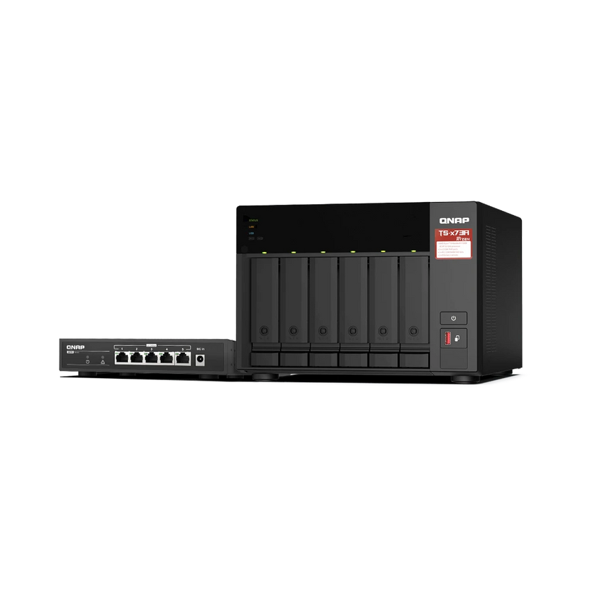 QNAP TS-673A 6-Bay NAS Enclosure with QSW-1105-5T Network Switch — Being Shipped