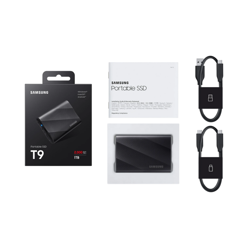 Samsung T9 1TB USB-C 3.2 Gen 2x2 Rubber Portable SSD (Black) — Being Shipped
