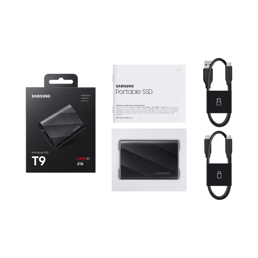 Samsung T9 2TB USB-C 3.2 Gen 2x2 PCIe Rubber Portable SSD (Black) — Being Shipped