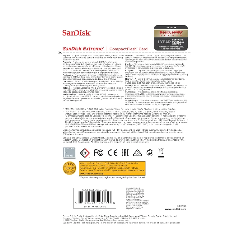 SanDisk Extreme CompactFlash 64GB 120MB/s Memory Card — Being Shipped