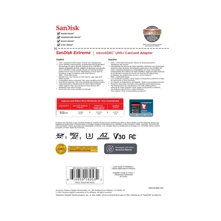 SanDisk Extreme 512GB UHS-I microSDXC Memory Card with SD Adapter — Being Shipped