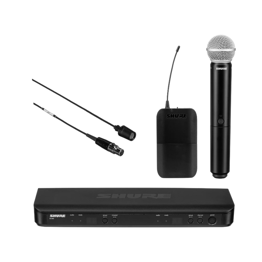 Shure BLX1288/CVL Dual-Channel Wireless Combo Lavalier & Handheld Microphone System (H10: 542 to 572 MHz) — Being Shipped