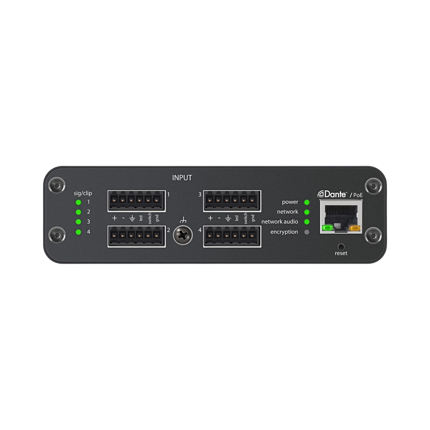 Shure ANI4IN 4-Channel Dante Mic/Line Audio Network Interface Unit (Block Inputs) — Being Shipped