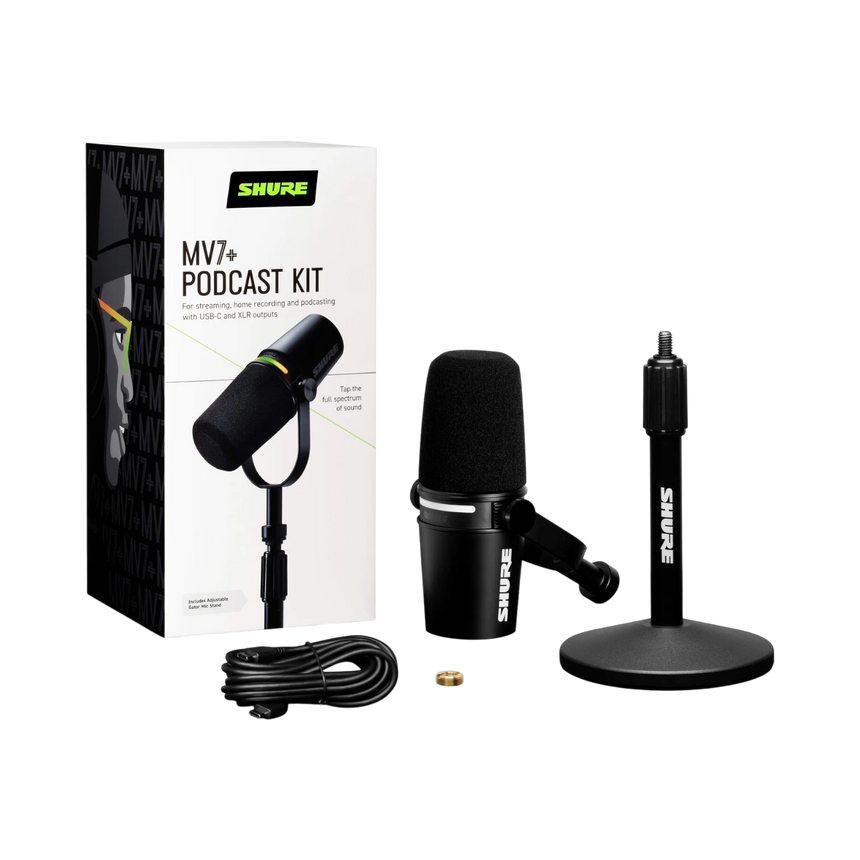 Shure MV7+-K Podcast XLR/USB Microphone Bundle with Gator Desktop Stand (Black) — Being Shipped