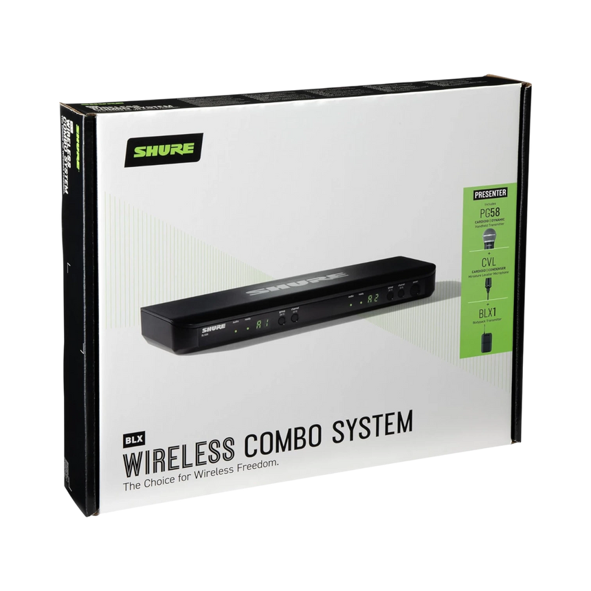 Shure BLX1288/CVL Dual-Channel Wireless Combo Lavalier & Handheld Microphone System (H9: 512 to 542 MHz) — Being Shipped