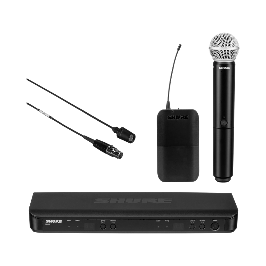 Shure BLX1288/CVL Dual-Channel Wireless Combo Lavalier & Handheld Microphone System (H9: 512 to 542 MHz) — Being Shipped