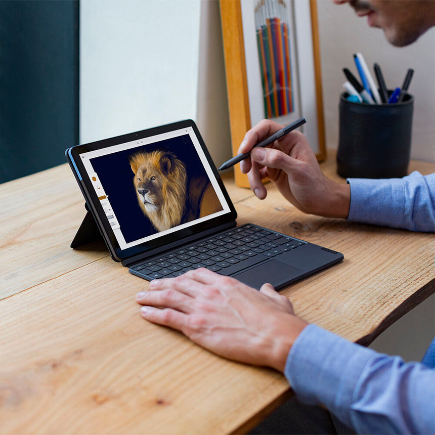 Lenovo IdeaPad Duet 10.1" Multi-Touch 2-in-1 Chromebook, MediaTek Helio P60T, 4GB RAM, 64GB eMMC (Ice Blue & Iron Gray) — Being Shipped