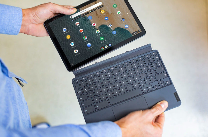 Lenovo IdeaPad Duet 10.1" Multi-Touch 2-in-1 Chromebook, MediaTek Helio P60T, 4GB RAM, 64GB eMMC (Ice Blue & Iron Gray) — Being Shipped