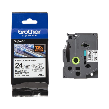 Brother 24mm Black on White Self-Laminating Label Tape — Being Shipped