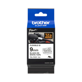 Brother 9mm Black on White Flexible ID Laminated Tape 8m — Being Shipped