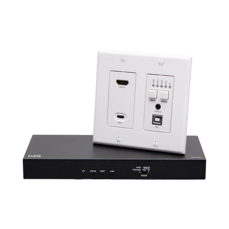 C2G HDMI HDBaseT + USB-C, 3.5mm, and USB-B to A over Cat Extender Wall Plate Transmitter to Box Receiver, 4K 60Hz — Being Shipped
