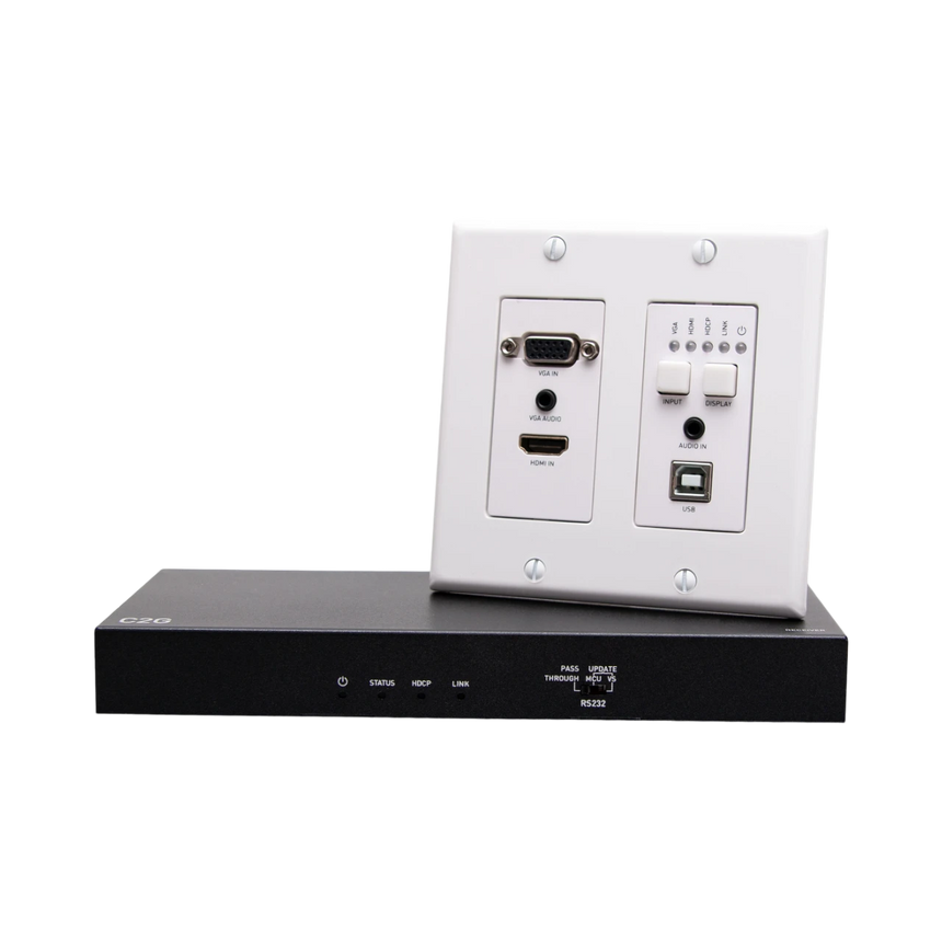 C2G HDMI HDBaseT + VGA, 3.5mm, and USB-B to A over Cat Extender Wall Plate Transmitter to Box Receiver, 4K 60Hz — Being Shipped