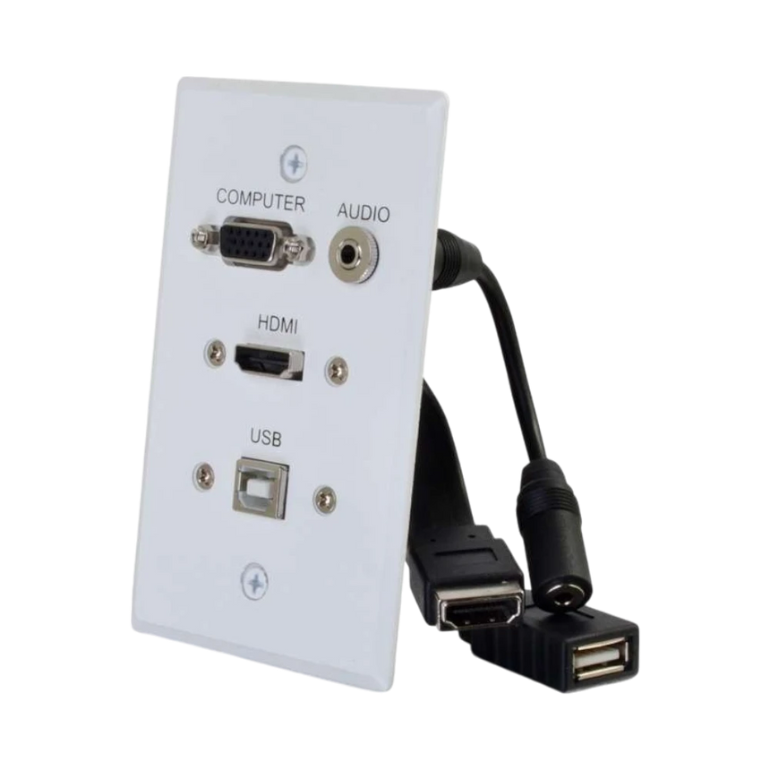 C2G HDMI, VGA, 3.5mm Audio and USB Pass Through Single Gang Wall Plate (White) — Being Shipped