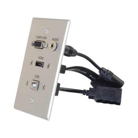 C2G HDMI, VGA, 3.5mm Audio and USB Pass Through Single Gang Wall Plate (Aluminum) — Being Shipped
