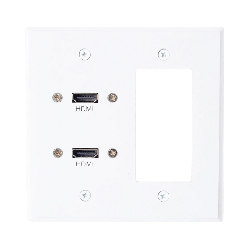 C2G Dual HDMI Pass Through Double Gang Wall Plate with One Decorative Cutout (White) — Being Shipped