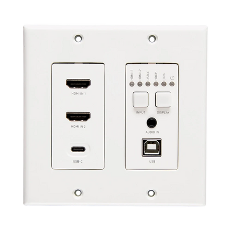 C2G Dual 4K HDMI HDBaseT + USB-C, 3.5mm, and USB-B over Cat Extender Dual Gang Wall Plate Transmitter, 4K 60Hz — Being Shipped