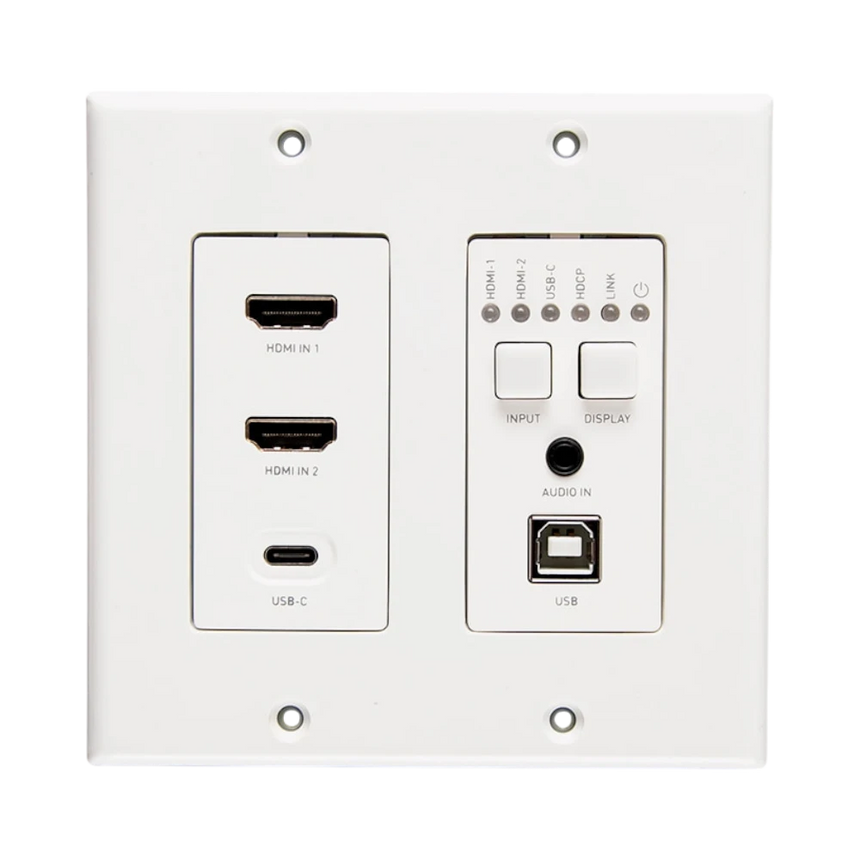 C2G Dual 4K HDMI HDBaseT + USB-C, 3.5mm, and USB-B over Cat Extender Dual Gang Wall Plate Transmitter, 4K 60Hz — Being Shipped