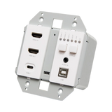 C2G Dual 4K HDMI HDBaseT + USB-C, 3.5mm, and USB-B over Cat Extender Dual Gang Wall Plate Transmitter, 4K 60Hz — Being Shipped