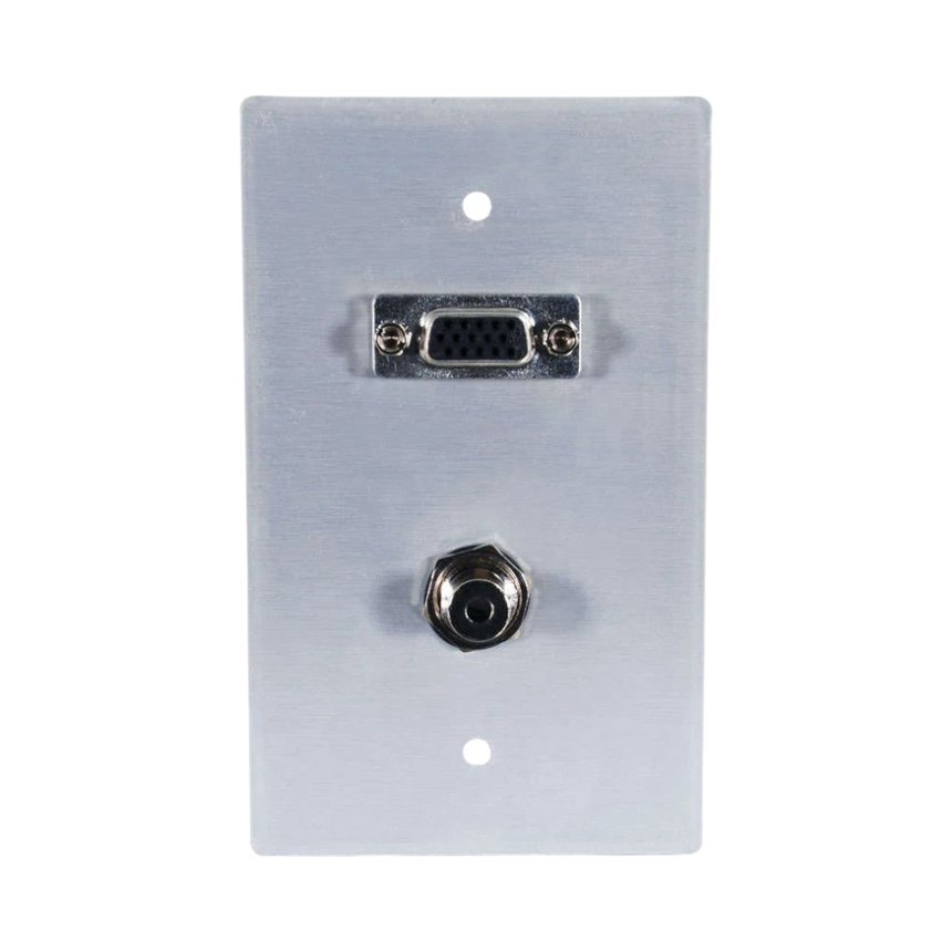 C2G VGA and 3.5mm Audio Pass Through Single Gang Wall Plate (Brushed Aluminum) — Being Shipped
