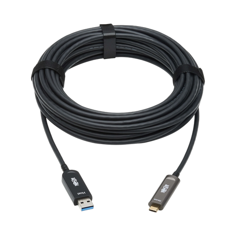 Tripp Lite USB-A to USB-C AOC Cable (M/M), USB 3.2 Gen 2 (10Gbps) Plenum-Rated Fiber Active Optical, Data Only, Backward Compatible, Black, 15 m (49 ft.) — Being Shipped