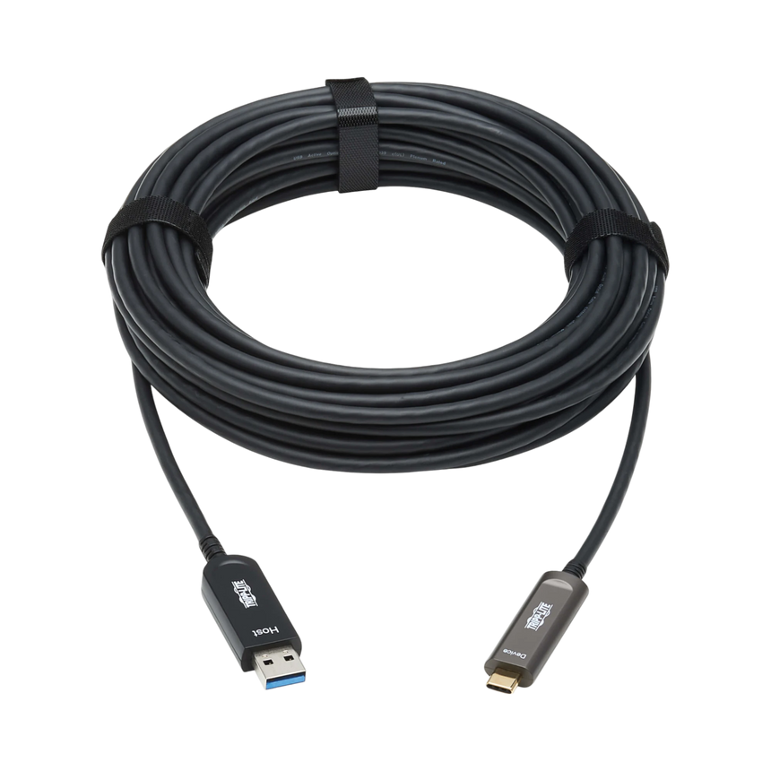 Tripp Lite USB-A to USB-C AOC Cable (M/M), USB 3.2 Gen 2 (10Gbps) Plenum-Rated Fiber Active Optical, Data Only, Backward Compatible, Black, 15 m (49 ft.) — Being Shipped