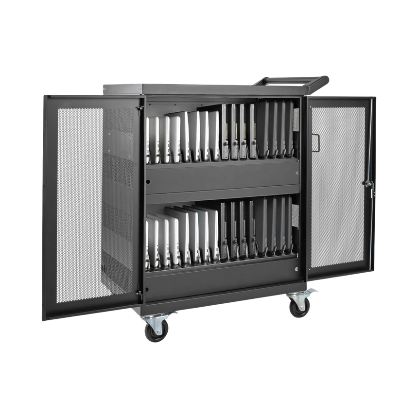 Tripp Lite Multi-Device Charging Cart, 32 AC Outlets, Chromebooks and Laptops, Wall-Mount Option, Black — Being Shipped