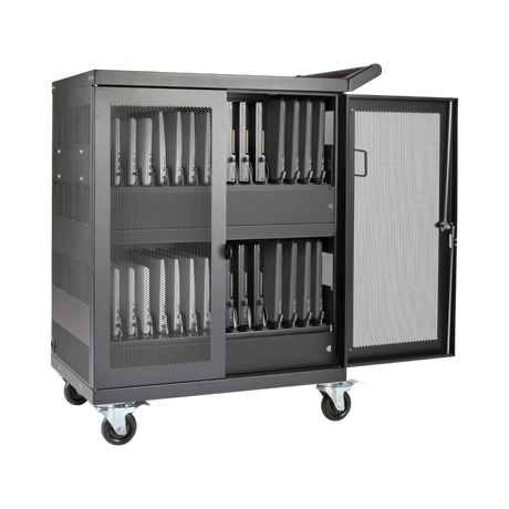 Tripp Lite Multi-Device Charging Cart, 32 AC Outlets, Chromebooks and Laptops, Wall-Mount Option, Black — Being Shipped