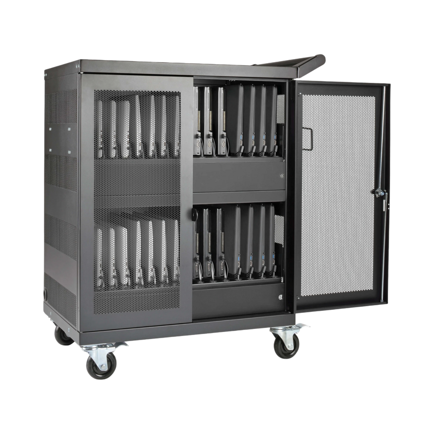 Tripp Lite Multi-Device Charging Cart, 32 AC Outlets, Chromebooks and Laptops, Wall-Mount Option, Black — Being Shipped