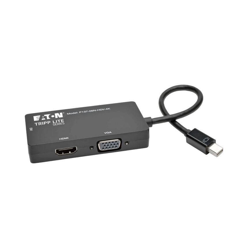 Tripp Lite Keyspan Mini DisplayPort to VGA/DVI/HDMI, 4K 30Hz HDMI, DP1.2, Black, 6-in. (15.24 cm) — Being Shipped