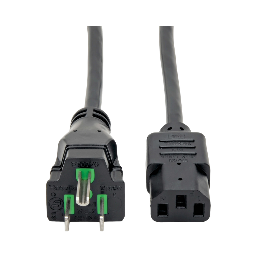 Tripp Lite Hospital-Grade Power Cord, NEMA 5-15P to C13, Green Dot, 10A, 125V, 18 AWG, 3 ft. (0.91 m), Black — Being Shipped