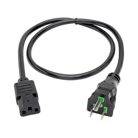 Tripp Lite Hospital-Grade Power Cord, NEMA 5-15P to C13, Green Dot, 10A, 125V, 18 AWG, 3 ft. (0.91 m), Black — Being Shipped