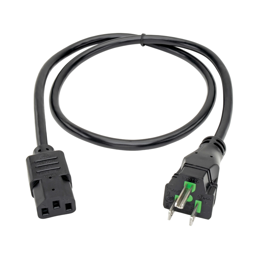 Tripp Lite Hospital-Grade Power Cord, NEMA 5-15P to C13, Green Dot, 10A, 125V, 18 AWG, 3 ft. (0.91 m), Black — Being Shipped
