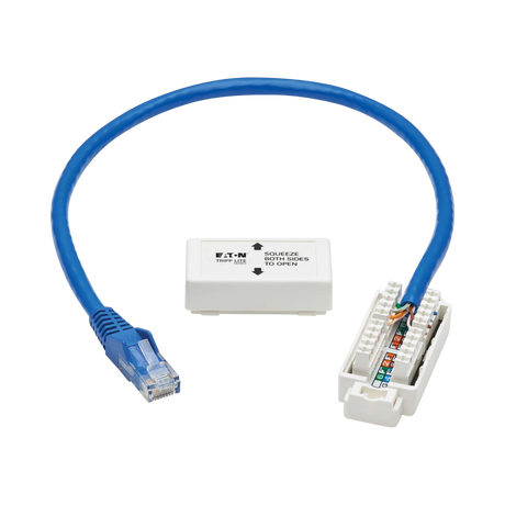 Tripp Lite Cat6a Keystone Jack Cable Assembly, Shielded, PoE+, RJ45 M/F, 18-in. (45.72 cm), Blue, TAA — Being Shipped