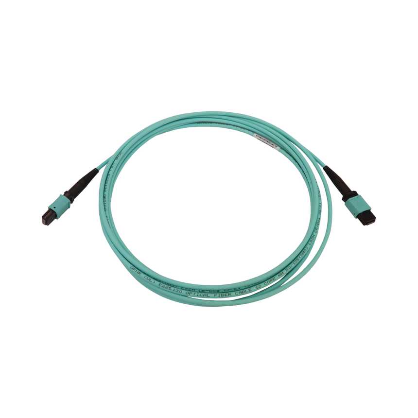 Tripp Lite 40/100/400G Multimode 50/125 OM3 Fiber Optic Cable (12F MTP/MPO-PC F/F), LSZH, Aqua, 3 m (9.8 ft.) — Being Shipped
