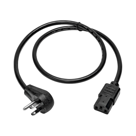 Tripp Lite Tripp Lite Desktop Computer AC Power Cord, Right-Angle NEMA 5-15P to C13 - 10A, 125V, 18 AWG, 3ft, Black — Being Shipped