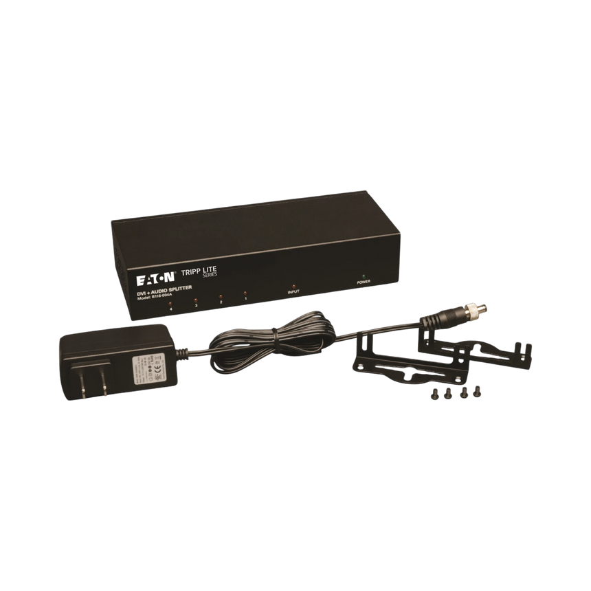 Tripp Lite 4-Port DVI Splitter with Audio and Signal Booster, Single-Link DVI-I, 1920 x 1200 (1080p) @ 60 Hz, TAA — Being Shipped