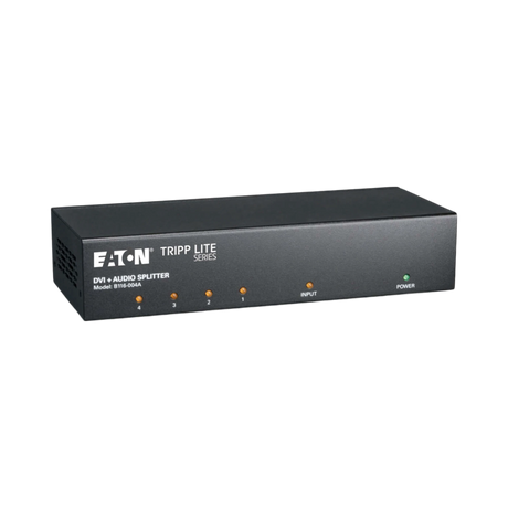 Tripp Lite 4-Port DVI Splitter with Audio and Signal Booster, Single-Link DVI-I, 1920 x 1200 (1080p) @ 60 Hz, TAA — Being Shipped