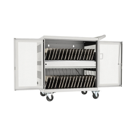 Tripp Lite Multi-Device Charging Cart, 32 USB Ports, iPad and Android Tablets, Wall-Mount Option, White — Being Shipped