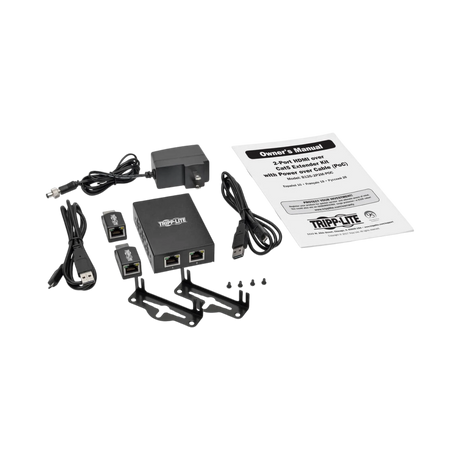 Tripp Lite 2-Port HDMI over Cat5/6 Extender Kit, Box-Style Transmitter, 2 Mini Receivers, PoC, Up to 100 ft. (30 m), TAA — Being Shipped