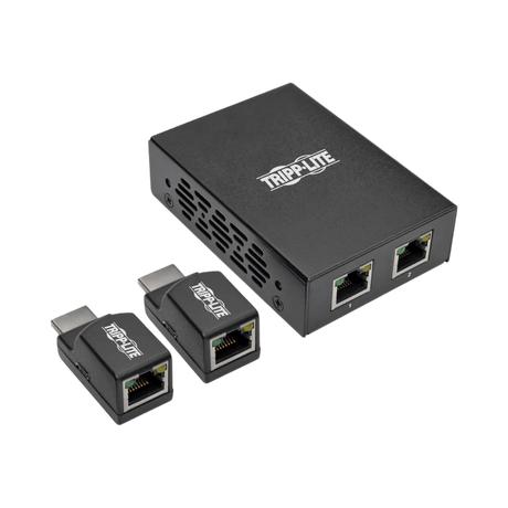 Tripp Lite 2-Port HDMI over Cat5/6 Extender Kit, Box-Style Transmitter, 2 Mini Receivers, PoC, Up to 100 ft. (30 m), TAA — Being Shipped