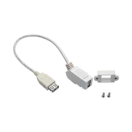 Tripp Lite USB 2.0 All-in-One Keystone/Panel Mount Coupler Cable (F/F), Angled Connector, White, 1 ft. (0.31 m) — Being Shipped