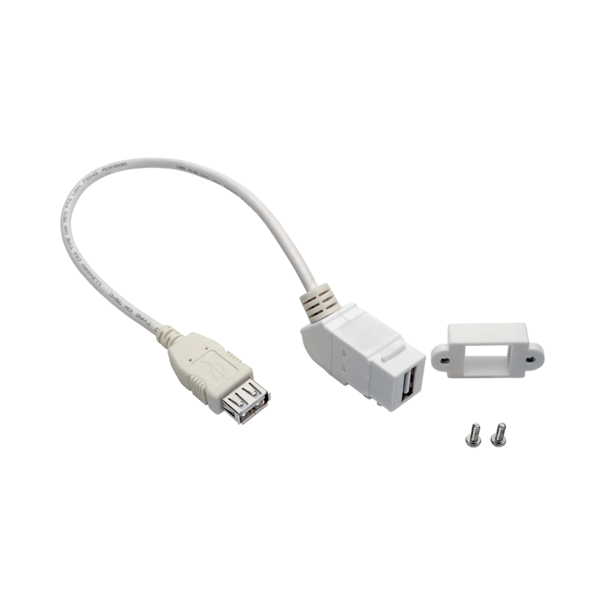 Tripp Lite USB 2.0 All-in-One Keystone/Panel Mount Coupler Cable (F/F), Angled Connector, White, 1 ft. (0.31 m) — Being Shipped