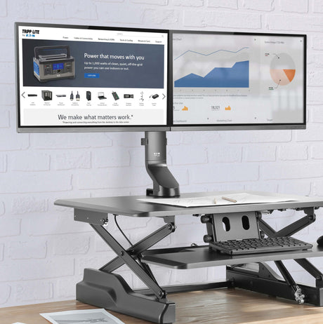 Tripp Lite Dual-Display Monitor Arm with Desk Clamp and Grommet, Height Adjustable, 17" to 27" Monitors — Being Shipped
