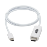 Tripp Lite USB-C to HDMI Adapter Cable (M/M), 4K, 4:4:4, Thunderbolt 3 Compatible, White, 3 ft. (0.9 m) — Being Shipped