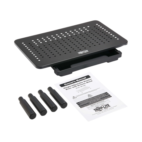 Tripp Lite Monitor Riser for Desk, 15 x 9 in. Height Adjustable, Storage Drawer, Metal, Black — Being Shipped