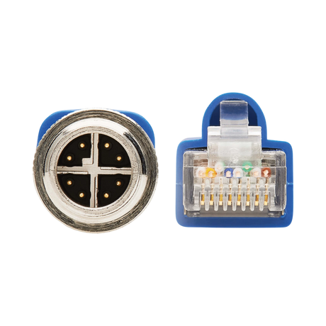 Tripp Lite M12 X-Code Cat6a 10G F/UTP CMR-LP Shielded Ethernet Cable (M12 M/RJ45 M), IP68, PoE, Blue, 5 m (16.4 ft.), TAA — Being Shipped