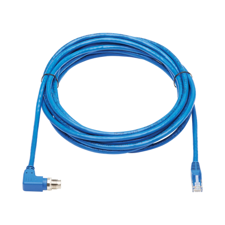 Tripp Lite M12 X-Code Cat6 1G UTP CMR-LP Ethernet Cable (Right-Angle M12 M/RJ45 M), IP68, PoE, Blue, 3 m (9.8 ft.), TAA — Being Shipped