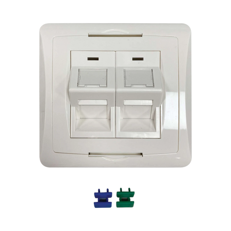 Tripp Lite 2-Port UK-Style Wall Plate, Unloaded Shuttered Angled Module, White, TAA — Being Shipped